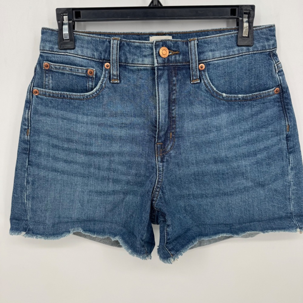 J Crew Denim High Rise Mom Distressed Cutoff Shorts Women's Size 26 Blue‎